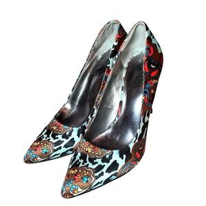 Carlos Santana Women’s Blue Leopard Paisley Posy Stiletto Heels Size 7.5